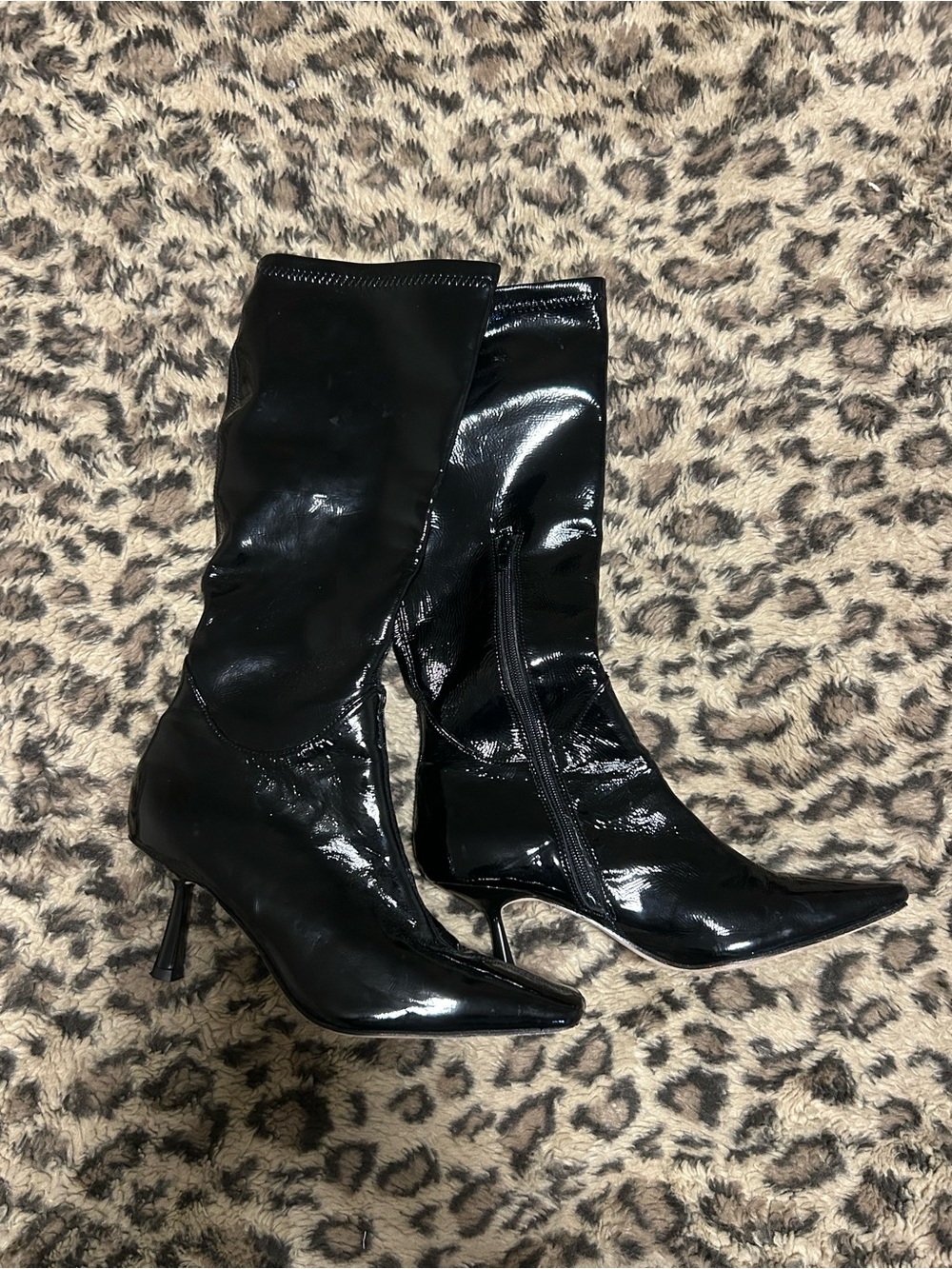 Song of Style Patent Pointed-Toe Stiletto Knee Boots